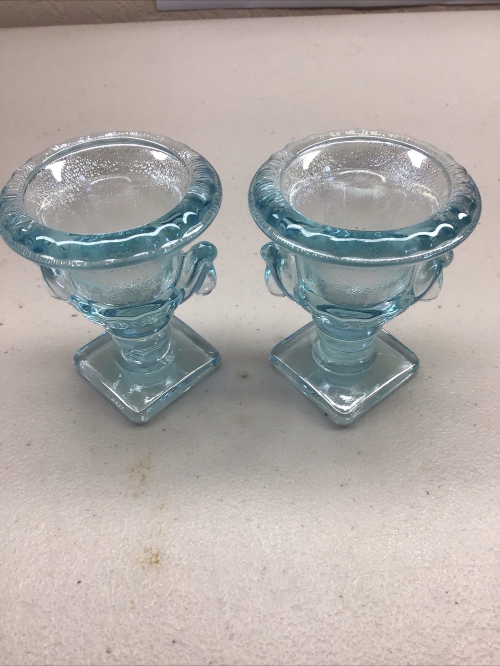 Azure Blue Imperial Glass Vintage Toothpick/Candle Holders- Set of 2